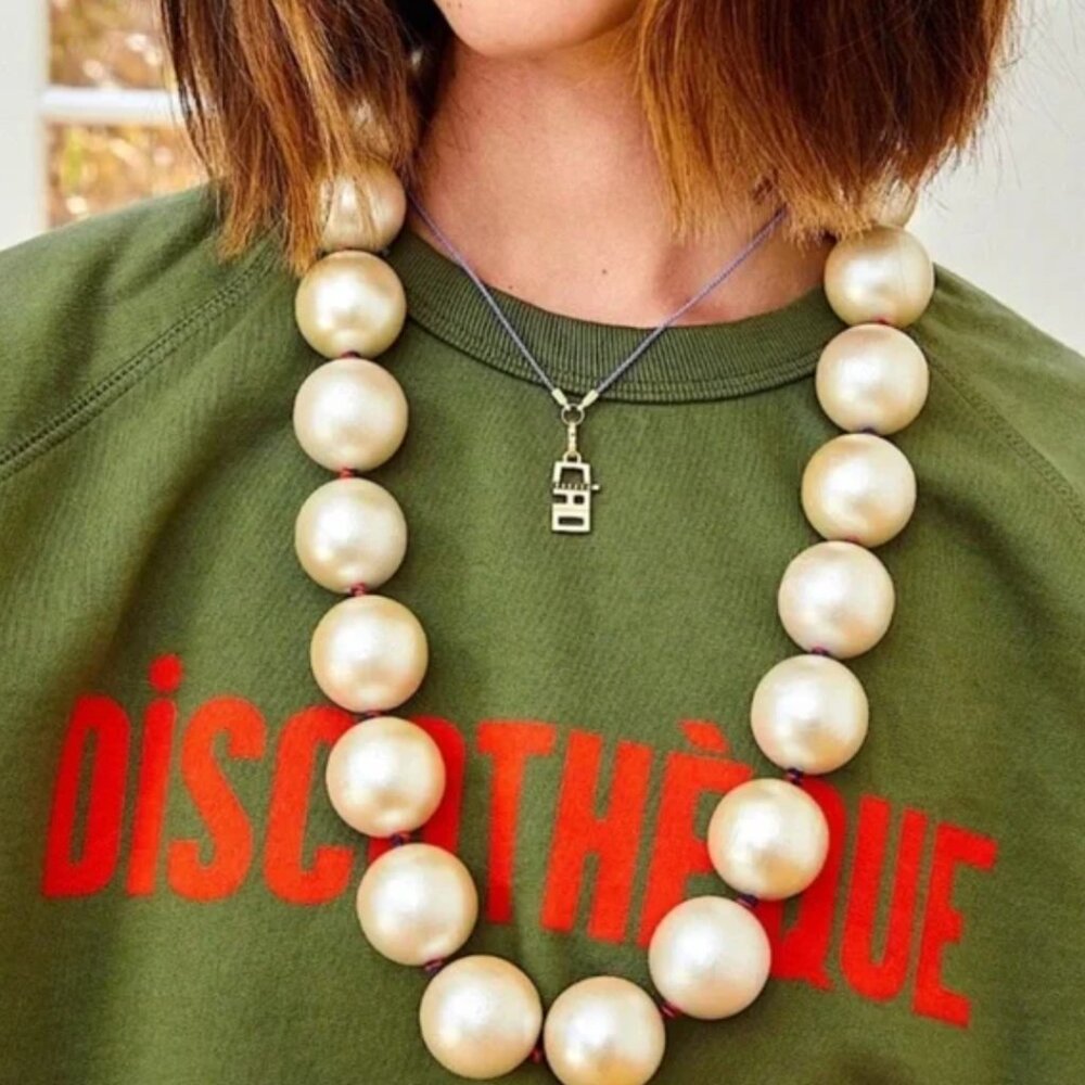 Clare V JUMBO PEARL NECKLACE Pearlized Wood NEW